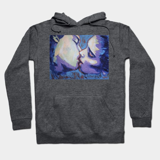 Lovers - Kiss In Purple And Blue Hoodie by CarmenT